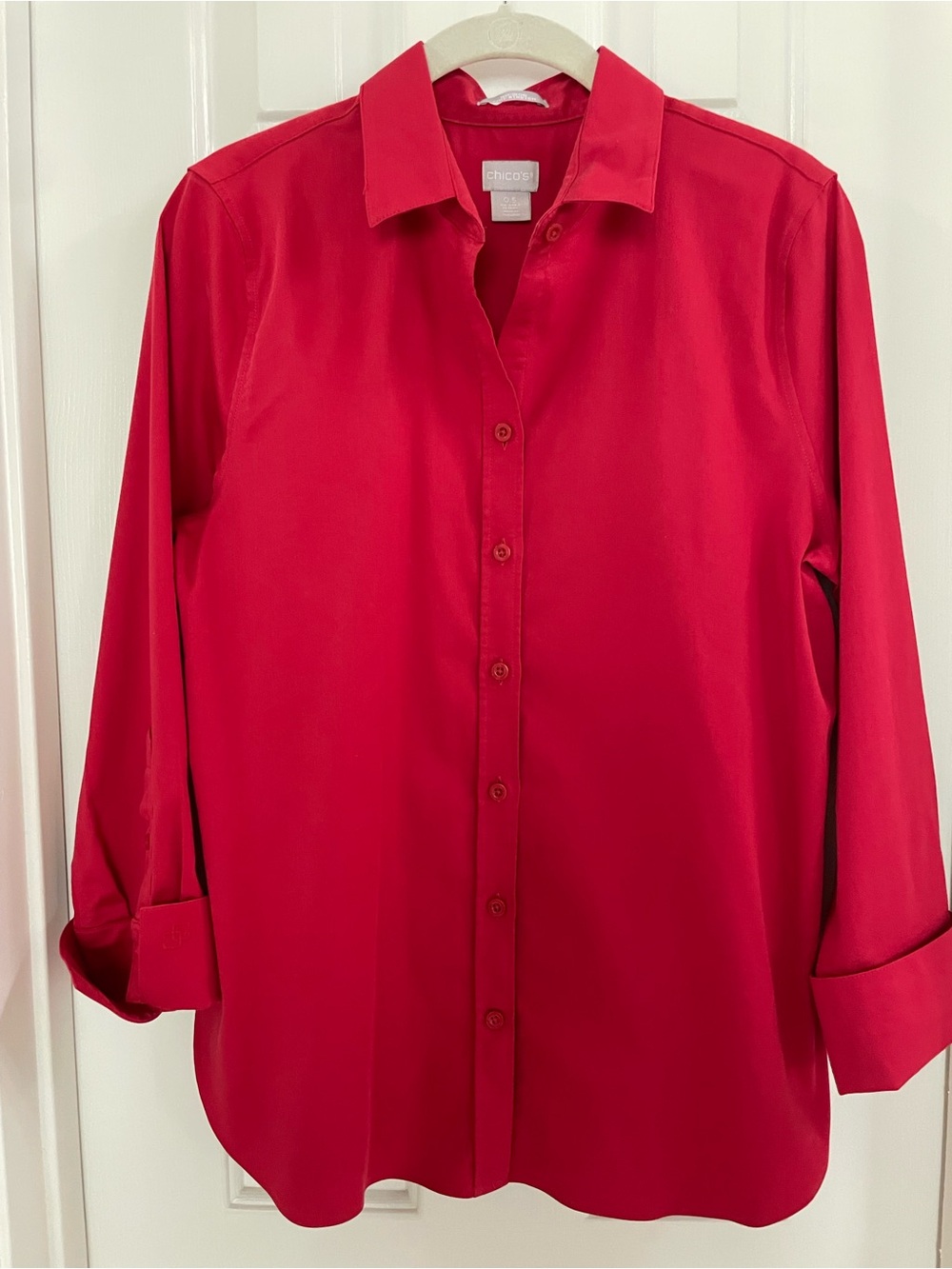 Chico's Vibrant Red No Iron Chic Stretch Long-Sleeve Button Shirt